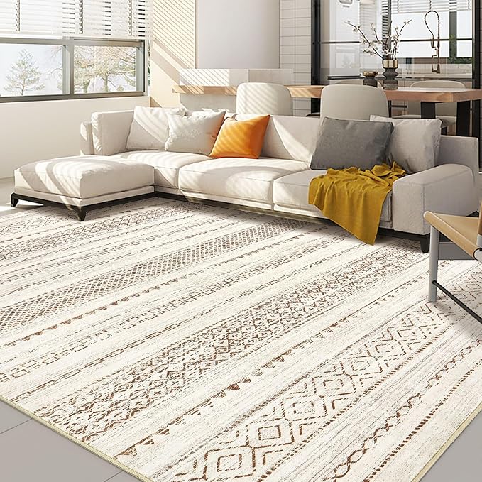Nakagishi Boho 7x9 Area Rug Living Room Rugs Machine Washable Brown | Soft, Pet & Kid Friendly, Carpet for Living Room/Bedroom/Office/Kitchen/Nursery, Daily Home Decor Stain Resistant Moroccan