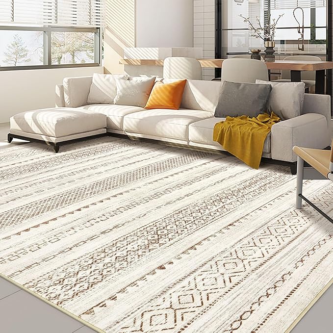 Nakagishi Boho 9x12 Area Rug Living Room Rugs Machine Washable Brown | Soft, Pet & Kid Friendly, Carpet for Living Room/Bedroom/Office/Kitchen/Nursery, Daily Home Decor Stain Resistant Moroccan