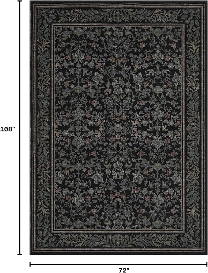 GarveeHome 6x9 Area Rugs for Living Room: Washable Bedroom Rug Black | Boho Vintage Non Slip Soft Low Pile Stain Resistant Indoor Carpet for Farmhouse Dining Room Nursery Home Office