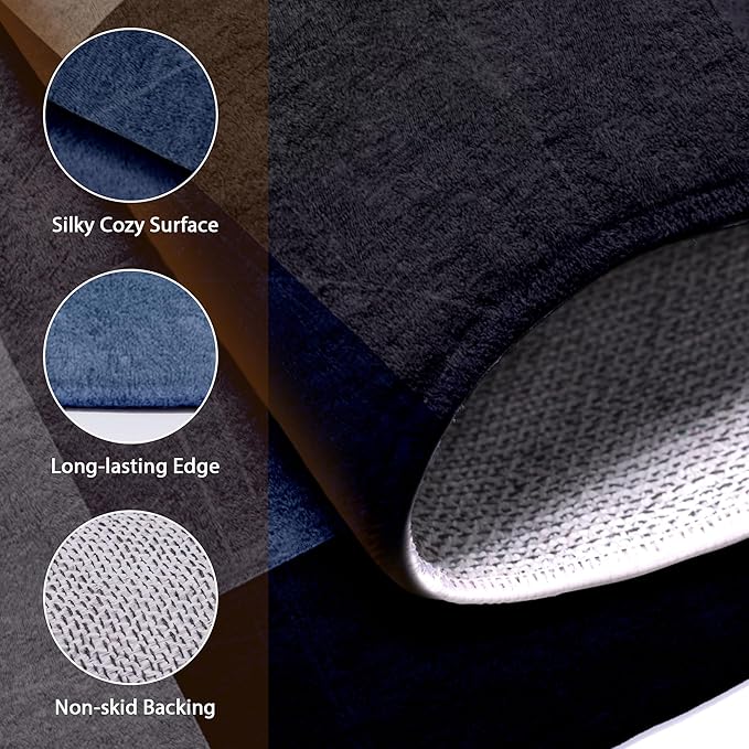 Washable Low-Profile Geometric Area Rug, 0.2 inch Thin Abstract Rug Design for Living Room & Bedroom Decor, 9x12 ft Blue Grey Modern Non-Slip Floor Rug
