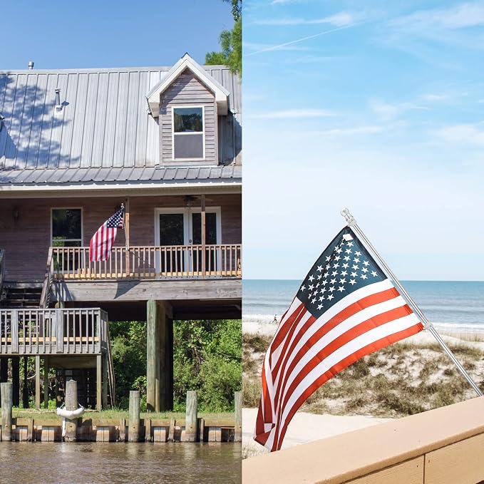 Yeesun Flag Pole for House with 3x5 American Flag, 6 FT Wall Mount Flag pole with Bracket for Home Porch,Outdoor deco.Residential or Commerical Tangle Free Flag Pole Kit (Silver)