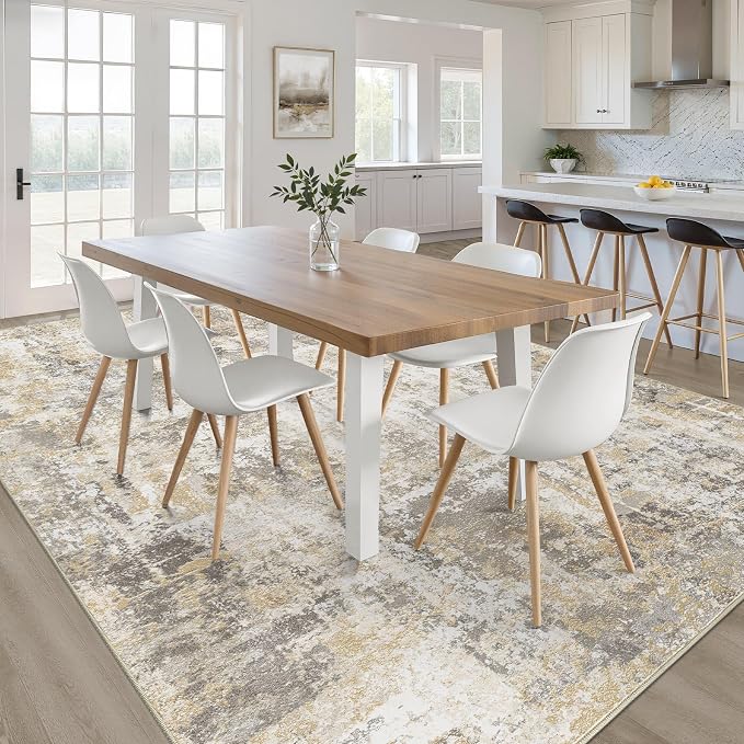 LOONGRUG 6x9 Area Rug Washable Neutral Modern Rug for Living Room Gray Gold | Abstract Soft Stain Resistant Indoor Non-Slip Carpet for Bedroom Nursery Kids Office Playroom Dining Room