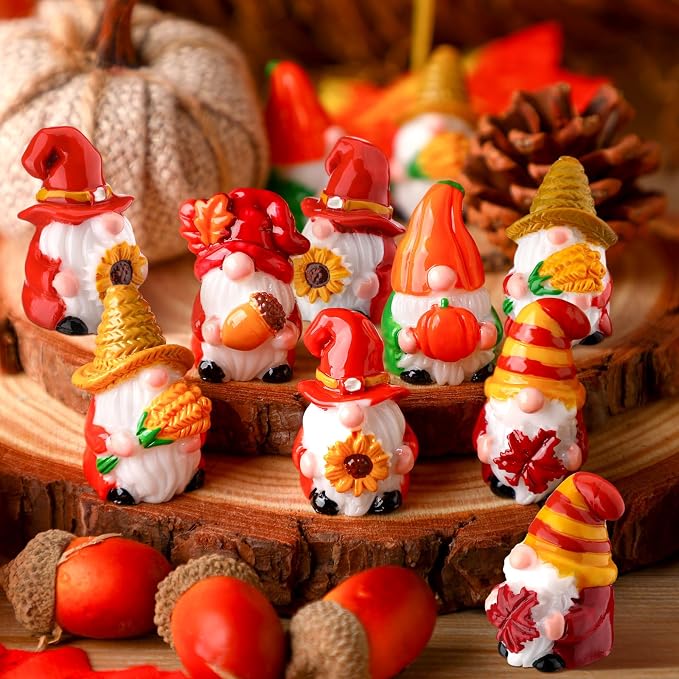80 Pcs Thanksgiving Gnomes Bulk Miniature Thanksgiving Gnomes Figurines to Hide Fairy Resin Statues Pumpkin Maple Leaves Tiny Statues Gift Harvest Table Decorations for Patio Garden Landscape