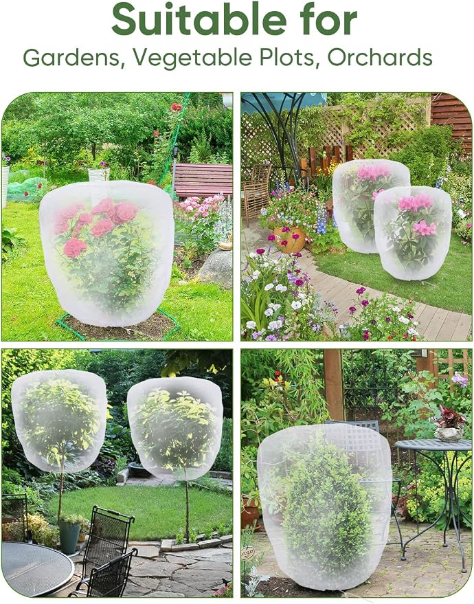 Bird Netting for Garden Protection - 4 Pack Garden Netting Pest Barrier with Drawstring,Mosquito Net Tomato Protective Cover Garden Plant Netting for Blueberry Bushes (5.3Ft x 7.7Ft/4Pack)