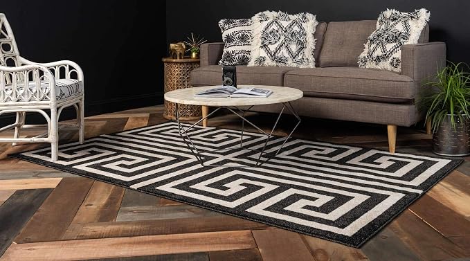 Unique Loom Athens Collection Classic Geometric Modern Border Design Area Rug (5' 0 x 8' 0 Rectangular, Black/ Beige)
