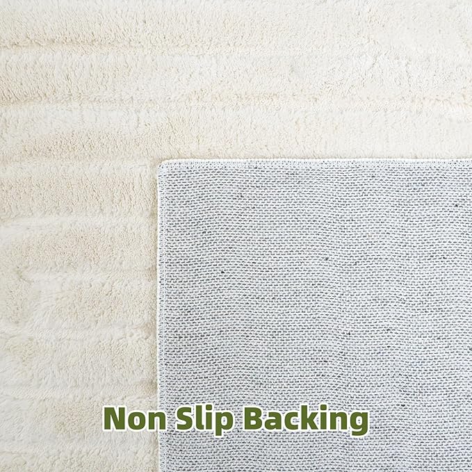 Beige Solid Area Rug 8x10, Washable Rugs for Living Room Bedroom | Modern Neutral Boho Geometric High-Low Pile Carpet, Soft, Fluffy Non-Slip Rugs for Nursery, Kids Room, Apartment, Home Office