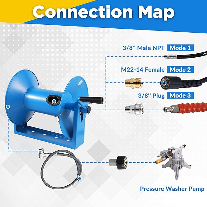 RIDGE WASHER Pressure Washer Hose Reel 180FT x 3/8" | Heavy Duty, High Capacity, 4000 PSI, 3/8" Whip Hose, Manual Crank