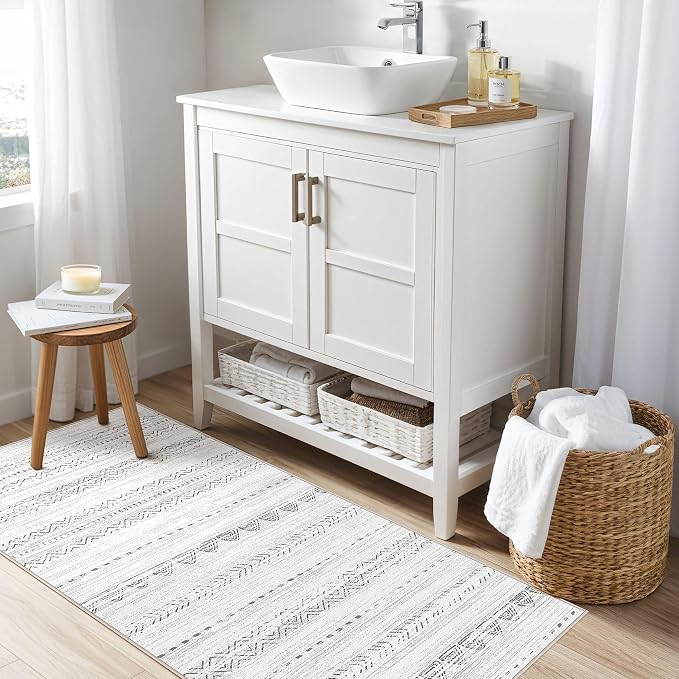 Nakagishi Boho 2x4 Washable Area Rug Non Slip Carpet for Entryway Gray | Pet & Kid Friendly, Machine Washable, Low Pile Carpet for Kitchen Hallway Daily Home Decor,Farmhouse Neutral Moroccan