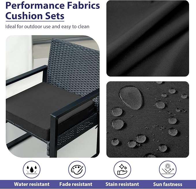 IPYNBAP Outdoor Chair Cushions Set of 4 -Waterproof Outdoor Seat Cushions for Patio Furniture, Patio Chair Cushion with Handle and Ties, Out Door Chair Pads,18.5x16x3-Square, Black