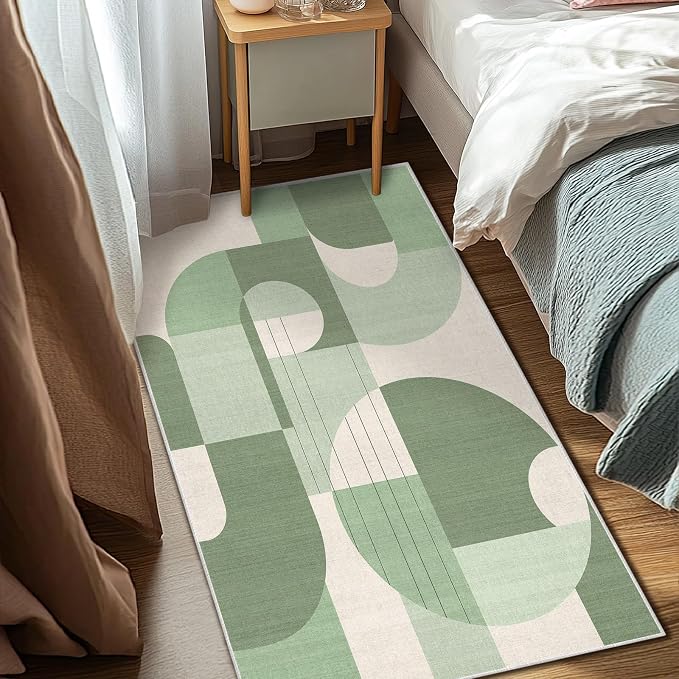 3x5 Green and White Geometric Boho Area Rug for Bedroom Entryway Hallway Abstract Rug Machine Washable Non-Slip Carpet for Bathroom Kitchen Bedside Living Room