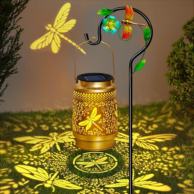 Dragonfly Solar Lanterns Outdoor Waterproof with Shepherd Hook,Hanging Solar Lights Garden Decor,Christmas Decorations Birthday Gifts for Women Grandma,Metal Decorative for Yard,Patio,Lawn,Pathway