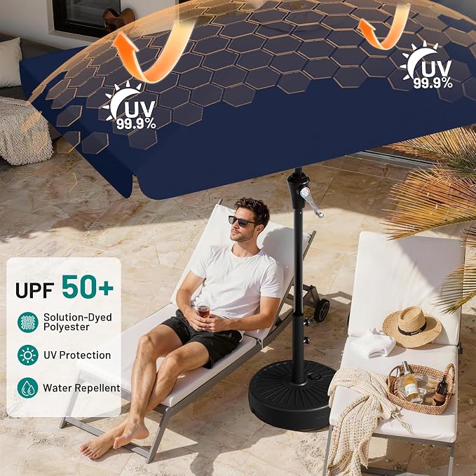 AreShark 8 X 10 FT Large Rectangular Patio Umbrella with Valance, Outdoor Table Market Umbrella w/Crank & 8 Ribs, Rectangle Outdoor Umbrellas for Garden, Deck, Yard and Poolside, Navy