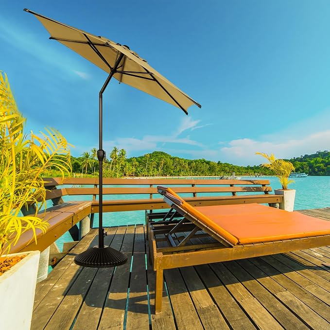 Abba Patio 7.5FT Lyon Outdoor Patio Umbrella Outdoor Table Umbrella with Push Button Tilt and Crank Market Umbrella 6 Sturdy Ribs UV Protection Waterproof for Garden Deck Backyard Pool Tan