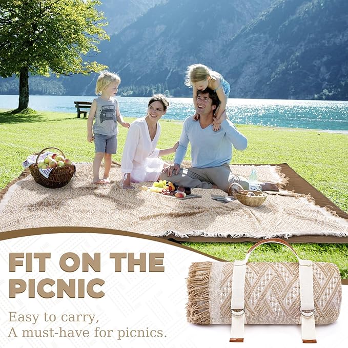 Genovega 2 in 1 Extra Large 80"* 80" Rug Picnic Blankets Waterproof Outdoor Beach Blanket Foldable Camping Mat Supplies Europe Travel Accessories Hawaii Necessities Hiking Items Yellow