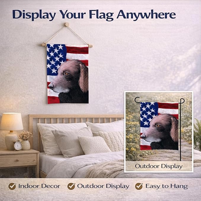 Caroline's Treasures CK6498GF Curly-Coated Retriever American Flag Garden Flag Mailbox Flag Decorative Yard Flag Banner Outside Patio Artwork Yard Flower Beds, Garden Size, Multicolor