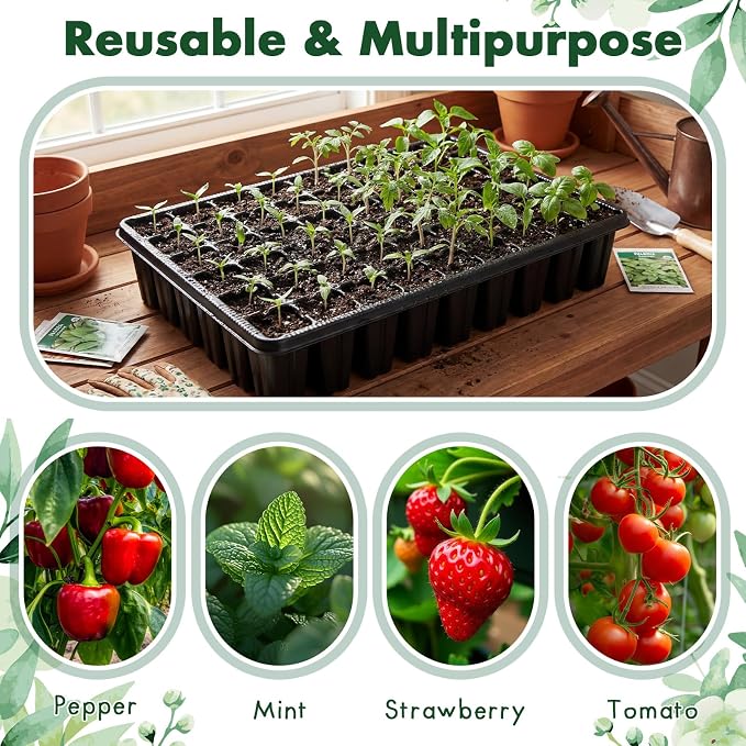 Baderke 8 Pack 2.8" Deep 54 Cell Seed Starter Trays, Thick Durable Plug Tray Big Cell Seed Starting Trays for 1015 Flat Tray Germination, 432 Cells Reusable Plant Propagation