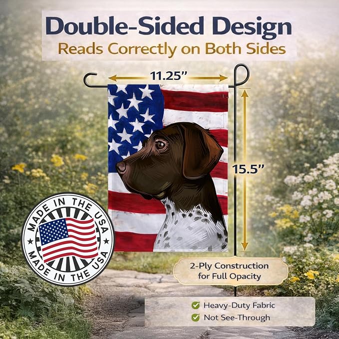 Caroline's Treasures CK6634GF Old Danish Pointer Dog American Flag Garden Flag Mailbox Flag Decorative Yard Flag Banner Outside Patio Artwork Yard Flower Beds, Garden Size, Multicolor