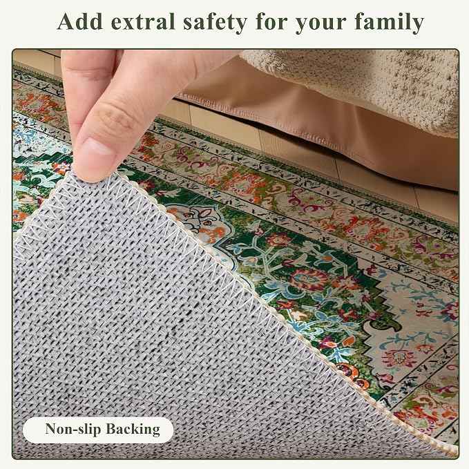 U'Artlines 2'x7' Boho Hallway Runner Rug Non Slip Washable Runners,Green | Vintage Farmhouse Kitchen Rug Accent Area Carpet for Entryway Laundry and Living Room