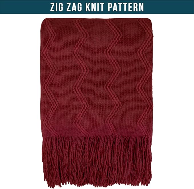 PAVILIA Maroon Red Knit Throw Blanket for Couch Bed, Soft Knitted Farmhouse Sofa Throw for Living Room, Lightweight Decorative Fall Throw Blanket for Chair, Outdoor Textured Boho Blanket, 50x60