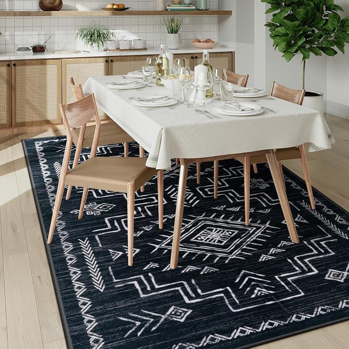 STARUIA Moroccan Washable 5x7 Area Rugs, Black Western and Aztec Tribal Boys Neutral Rug for Living Room, Soft Non-Slip Stain Resistant Large Carpet for Bedroom Dining Table Office
