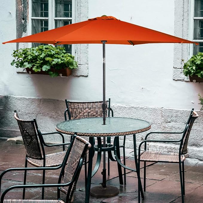 Giantex 10ft Outdoor Patio Umbrella, Market Table Umbrella w/Tilt Adjustment and Crank, 180G Polyester, Garden Canopy for Deck Backyard Pool Indoor Outdoor (Orange)