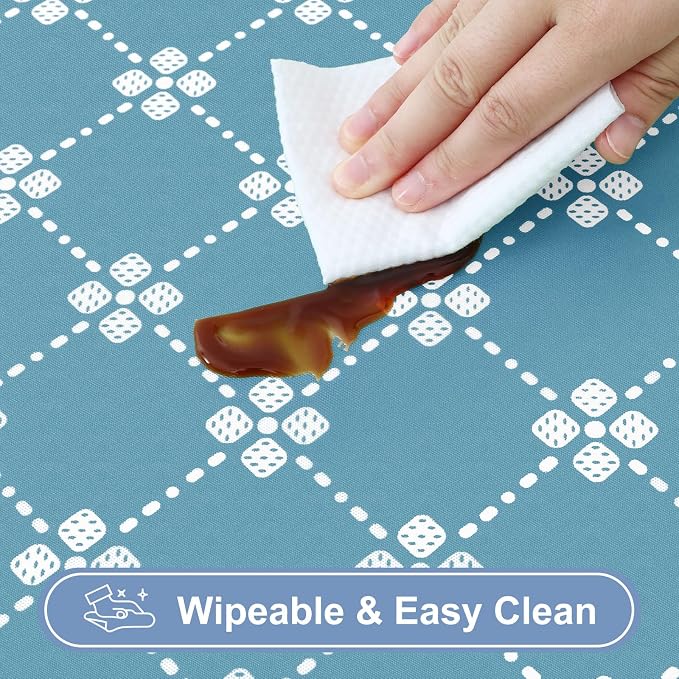 misaya Rectangle Vinyl Table Cloth, Elastic Fitted Tablecloth with Flannel Backing, Waterproof Plastic Table Cover Fits 8 Foot Folding Tables for Picnic, Camping and Outdoor (Lake Blue, 30" x 96")