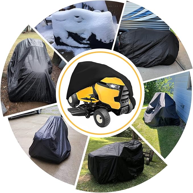 Riding Lawn Mower Cover, Heavy Duty 600D Lawnmower Covers Waterproof Outdoor Lawn Tractor Cover Tarp All Weather Ride on Mower Covers Universal Fit Decks up to 54" with Elastic Cord & Storage Bag