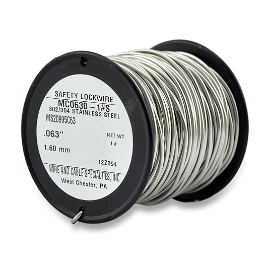 WCS .063 Stainless Steel Safety Lock Wire, T302/304, NASM20995C MS20995C, ASTM A580 Condition A, AMS569, Mechanics Wire for Aircraft, Automotive, & Industrial Use, 1lb Dispenser Can, Approx 93 ft