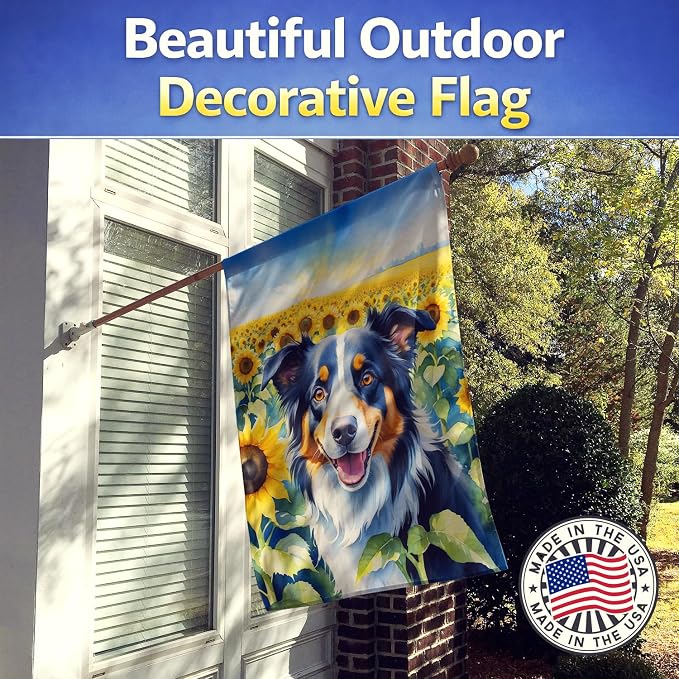 Caroline's Treasures DAC6032CHF Border Collie in Sunflowers House Flag Large Porch Sleeve Pole Decorative Outside Yard Banner Artwork Wall Hanging, Polyester, House Size, Multicolor