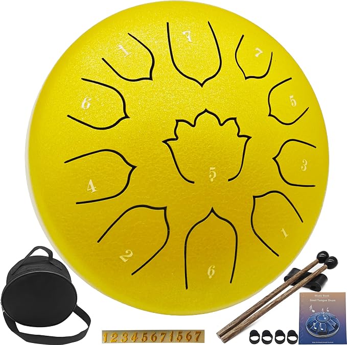 Rain Drum for Outside Garden, 8-Inch Steel Tongue Drum with 11 Notes, Percussion Instrument, Includes Packing Bag, Music Book, and Mallets, Ideal for Meditation, Yoga, and Relaxation