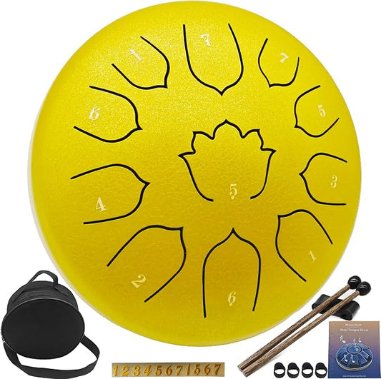 Rain Drum for Outside Garden, 8-Inch Steel Tongue Drum with 11 Notes, Percussion Instrument, Includes Packing Bag, Music Book, and Mallets, Ideal for Meditation, Yoga, and Relaxation