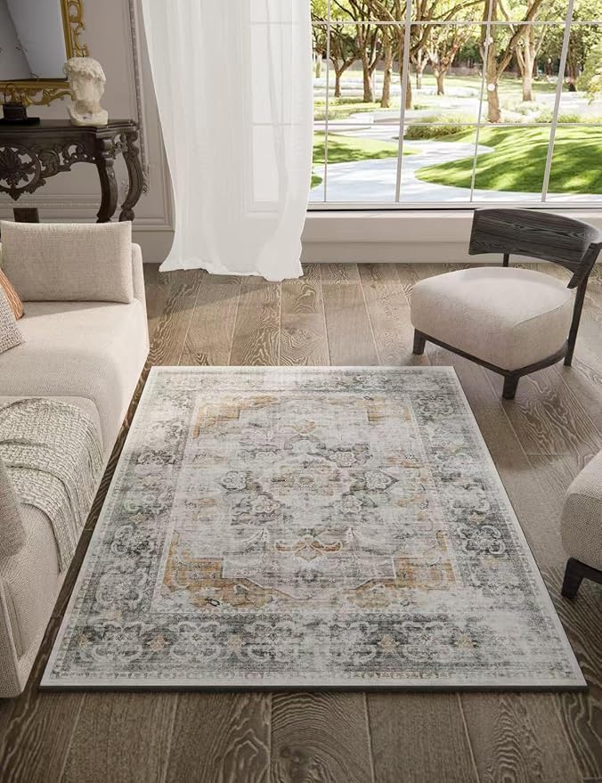 3x5 Washable Area Rug for Bedroom: Boho Entryway Rug with Non Slip Backing Low Pile Faux Wool Soft Small Throw Rugs for Living Room Kitchen Bedside Office Dorm Foyer Nursery Entrance Enytry Indoor