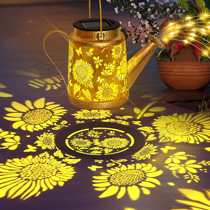 ostritec Solar Lanterns Garden Decor Sunflower Lights, Large Hanging Lantern with Shepherd Hook, Waterproof Outdoor Decor for Landscape Pathway Yard, Gifts for Mom Women Mothers Day
