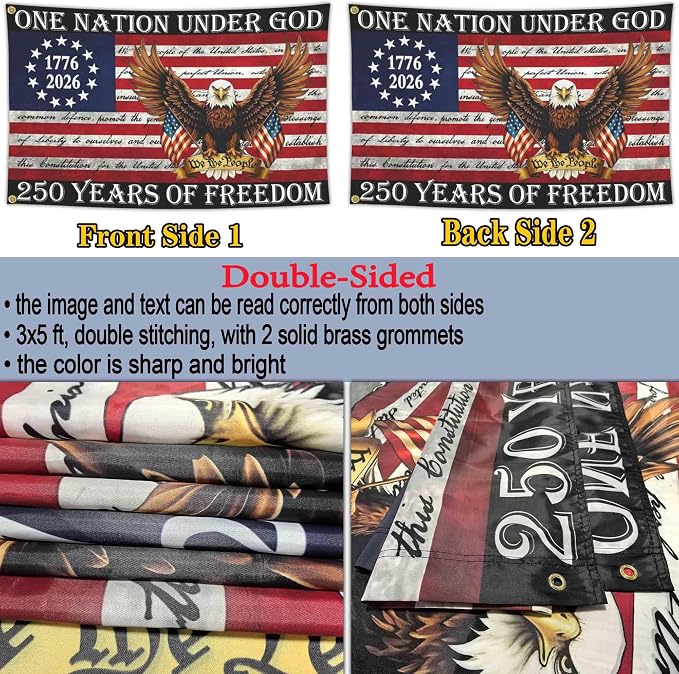 3 Ply 250 Year American Anniversary Flag 3x5 Double Sided 250 Merchandise Decorations 250th Anniversary USA Flag 4th of July We The People 1776 Patriotic American Flags for Outside Banner