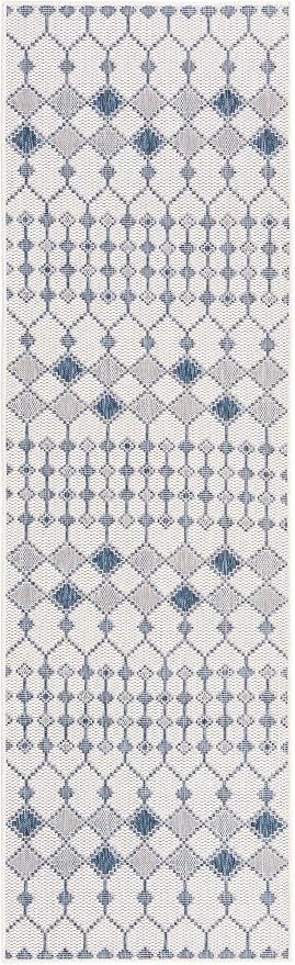 Unique Loom Outdoor Trellis Collection Area Rug - Traliccio (2' 11" x 10' Runner, Ivory/ Navy Blue)