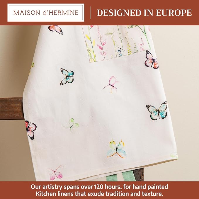 Maison d' Hermine Aprons for women with Pocket 100% Cotton (27.50"x31.50") | Adjustable Neck Strap & long ties Apron Men Chef Wedding Cooking Gardening Server Maid