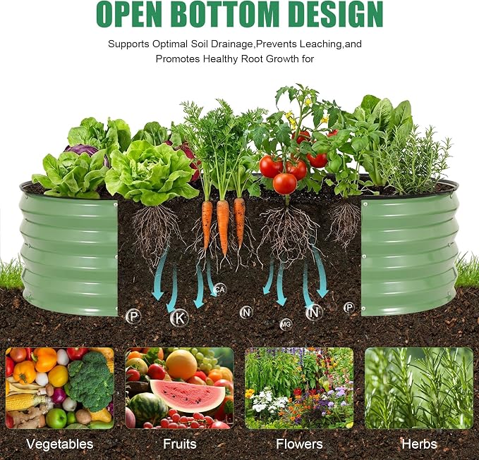 Galvanized Raised Garden Bed Outdoor, 2Pcs 4x2x1ft Oval Planter Box with Rubber Strip, Metal Raised Bed Kit for Vegetables Flowers Herbs, Olive Green