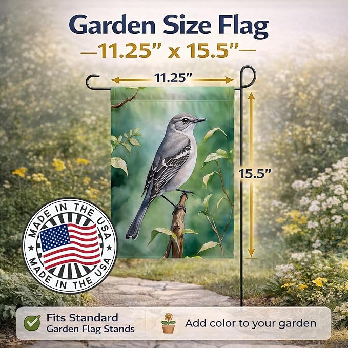 Caroline's Treasures Tennessee Northern Mockingbird Garden Flag Mailbox Flag Decorative Yard Flag Banner Outside Patio Artwork Yard Flower Beds, Garden Size, Multicolor