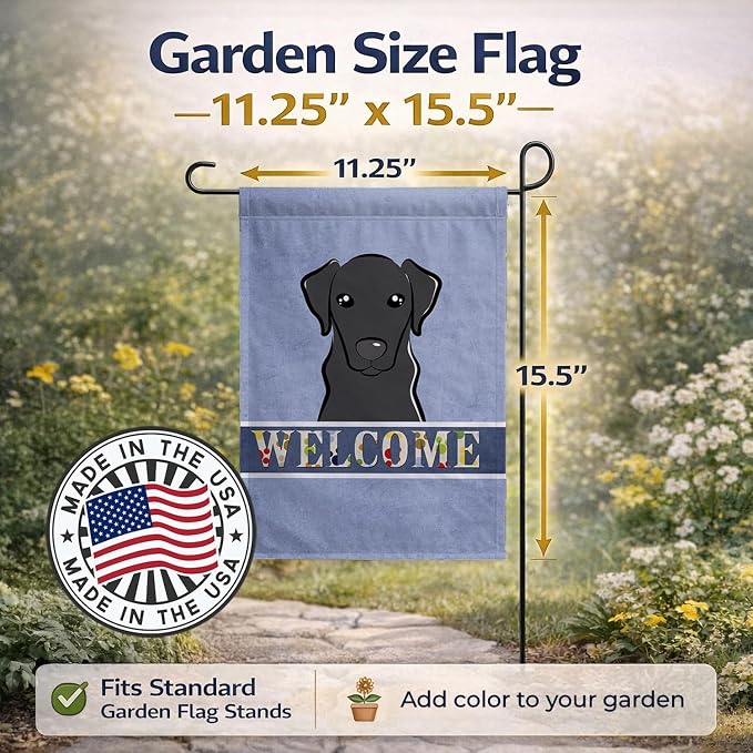 Caroline's Treasures BB1421GF Black Labrador Welcome Garden Flag, Blue Mailbox Flag Decorative Yard Flag Banner Outside Patio Artwork Yard Flower Beds, Garden Size, Multicolor