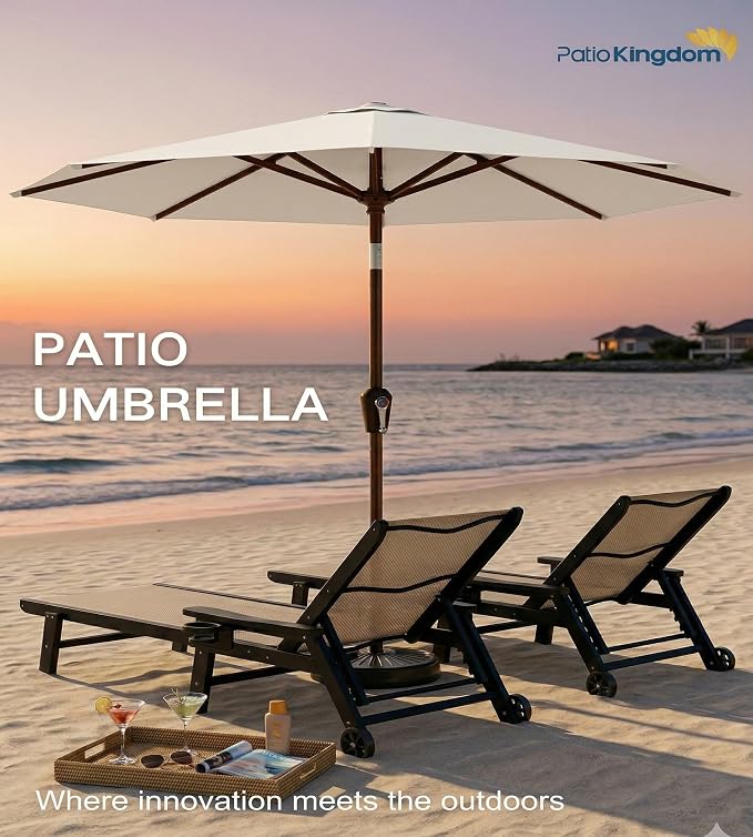 PatioKingdom 10FT Patio Umbrella with Push Button Tilt and Crank, Outdoor Market Umbrella with 8 Fiberglass Ribs, UV Protection Table Umbrella for Pool,Backyard,Garden,Deck