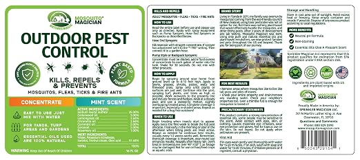 Mosquito Magician Liquid Concentrate – Kills Mosquitoes, Fleas & Fire Ants, Repels and Prevents Ticks – Essential Oil Yard Treatment Spray – Use with Sprayers, Foggers & Misting Systems – 16 oz, Mint