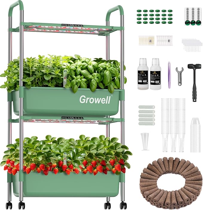 Growell Hydroponics Growing System Kit, 54 Pods Vertical Indoor Herb Garden with Smart LED Grow Light, Auto Circulating Water Pump Each Tier, 28L Hydroponic Gardening Systems for Ideal Gifts (Green)