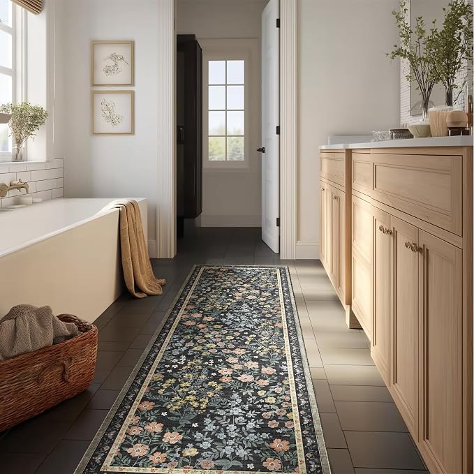 Washable Kitchen Rug Runners for Hallways: 2'x6' Entryway Rug with Non Slip Backing Low Pile Soft Indoor Floor Carpet Runner for Kitchen Laundry Room Entry Bedroom Hallway