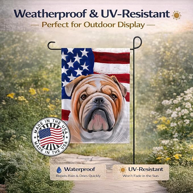 Caroline's Treasures CK6468GF English Bulldog Dog American Flag Garden Flag Mailbox Flag Decorative Yard Flag Banner Outside Patio Artwork Yard Flower Beds, Garden Size, Multicolor