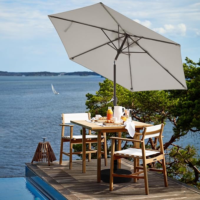 JEAREY 7.5FT Patio Umbrella Market Table Umbrella with 6 Sturdy Ribs, Push Button Tilt/Crank Outdoor Umbrella for Garden, Deck, Backyard, Pool and Beach,Light Grey