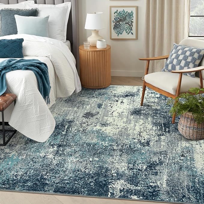 Lahome Abstract 8x10 Area Rugs,Washable Blue Grey Living Room Rug Non-Slip,Low-Pile Soft Modern Bedroom Floor Carpet Indoor for Dining Room Kids Playroom (Teal/Blue)