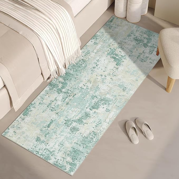 ROYHOME Modern Abstract 2x6 Runner Rug Washable Non Slip, Green | Stain Resistant Rug for Hallway Kitchen Bedroom Non Shedding Low Pile Indoor Floor Cover