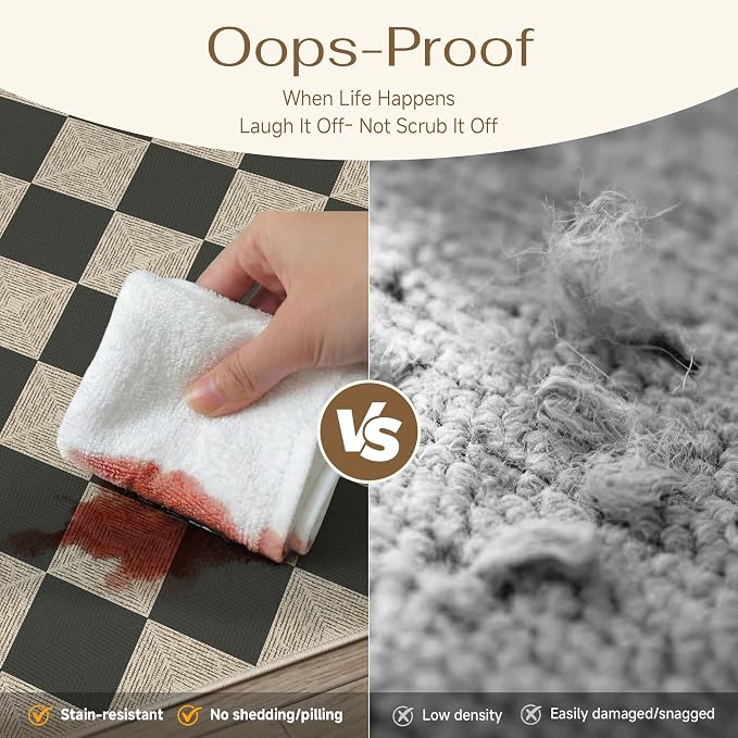 PureCozy 5x7 Checkered Chevron Pattern Area Rug for Living Room Checkerboard Washable Indoor Outdoor Carpet Farmhouse Patio Office Mat Textured Diamond Non Slip Black Carpet for Backyard Dining Room