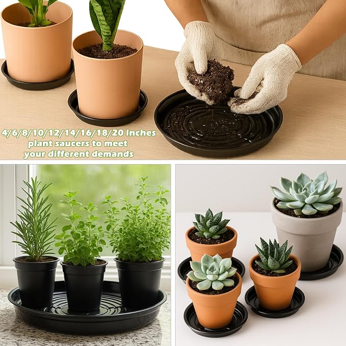 30 Packs 16" Extra-Large Plant Saucers for Indoor Outdoor Use Heavy Duty Plastic Plant Plate Dish for Planter Bulk Round Flower Pot Drip Trays to Catch Water 4 to 20 Inch, Black