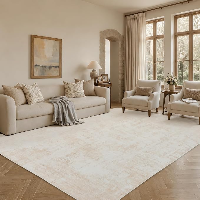 5x7 Area Rugs Washable Living Room Rug Non Slip Soft Carpets | Modern Abstract Indoor Floor Stain Resistant Carpet for Bedroom Dining Room Farmhouse Nursery Home Office Beige